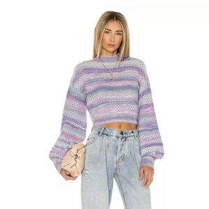 For Love and Lemons Kara Sweater Lavender pink Ombre fuzzy pullover top XL 1X